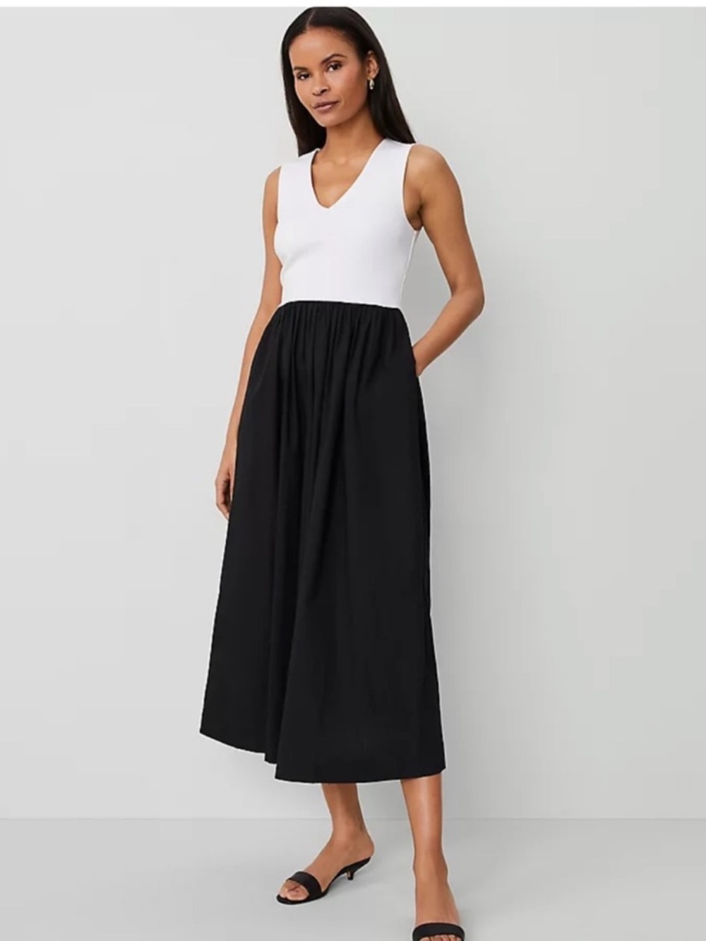 Ann Taylor Black and White Mixed Media Flare Dress